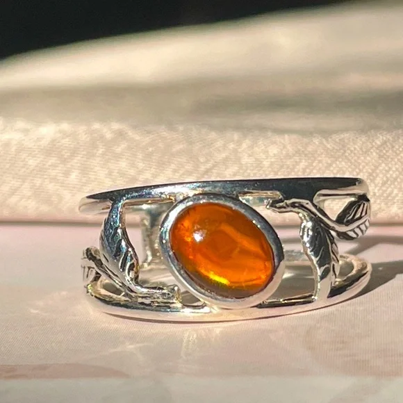 925 Sterling Silver Ring!!pretty folliage Band with Natural carnelian! Us: 7,8,9 - Picture 12 of 15